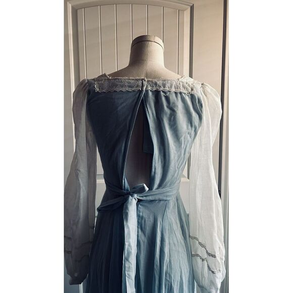 GUNNE SAX by JESSICA 70's Cloud Voile Blue Tie Back Maxi Dress S XS - Picture 14 of 16